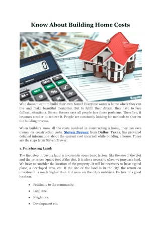 Know About Building Home Costs