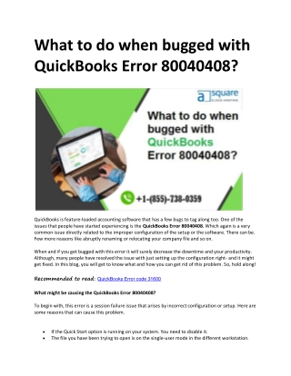 What to do when bugged with QuickBooks Error 80040408