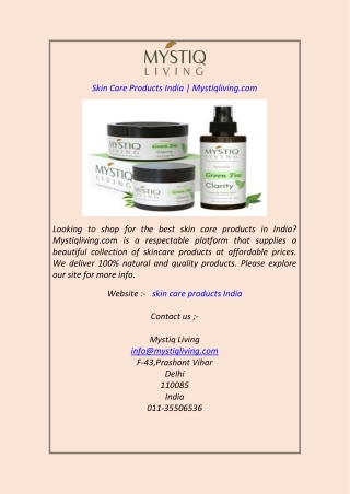 Skin Care Products India Mystiqliving.com