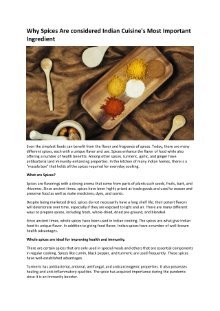 Why Spices Are considered Indian Cuisine's Most Important Ingredient
