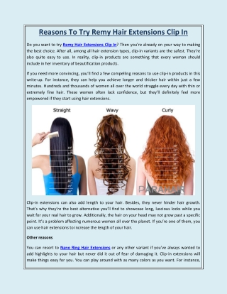 Reasons To Try Remy Hair Extensions Clip In