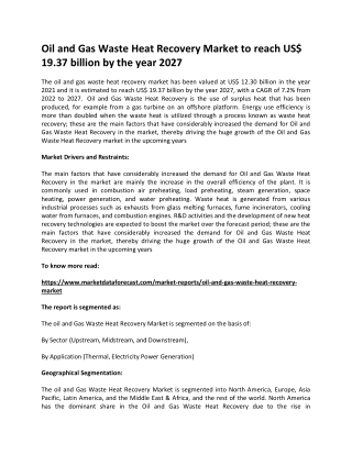 Oil and Gas Waste Heat Recovery Market