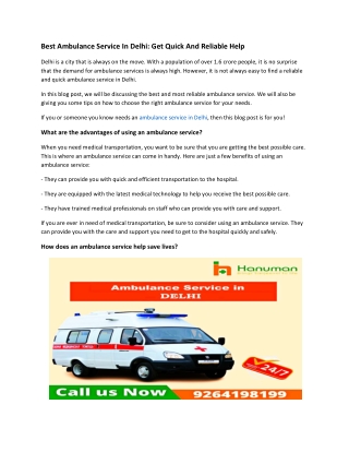 Ambulance service - Get Quick And Reliable Help