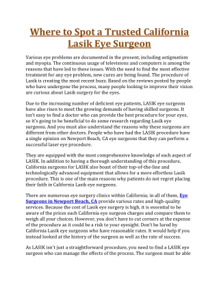 Eye Surgeons in Newport Beach, CA