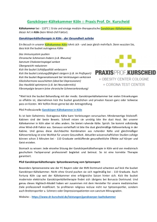 Ganzkörper-Kältekammer Köln :: Praxis Prof. Dr. Kurscheid