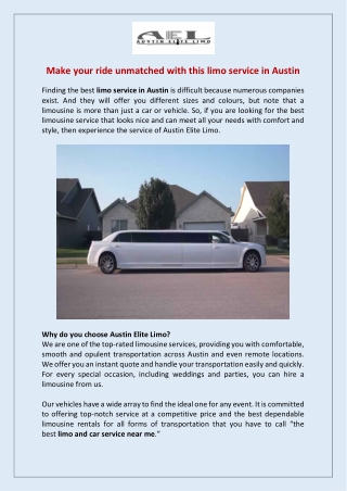 Get the best limo service in Austin with Austin Elite Limo