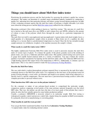 Things you should know about Melt flow index tester