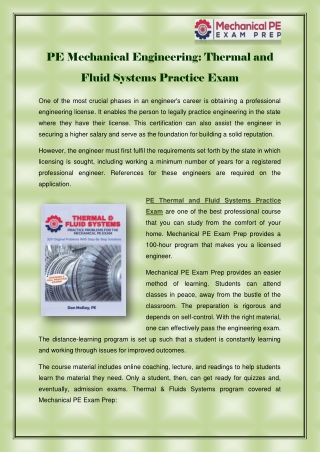 PE Mechanical Engineering Thermal and Fluid Systems Practice Exam