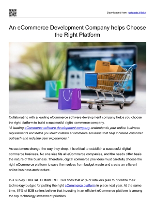 An eCommerce Development Company helps Choose the Right Platform