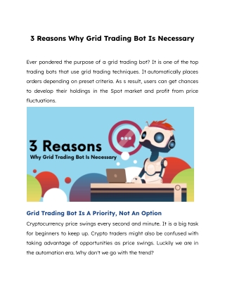 3 Reasons Why Grid Trading Bot Is Necessary