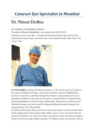 Niteen Dedhia - Cataract Surgeon in Mumbai, Cataract specialist in Mumbai