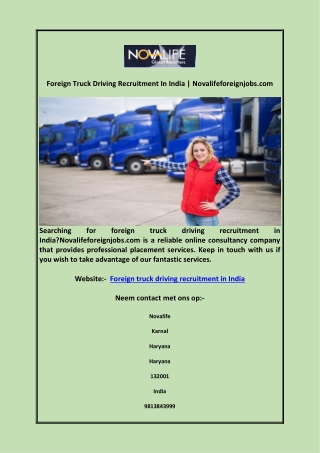 Foreign Truck Driving Recruitment In India | Novalifeforeignjobs.com