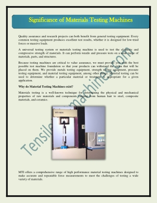 Significance of Materials Testing Machines