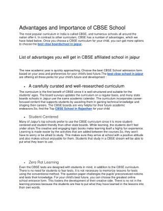 Advantages and Importance of CBSE School