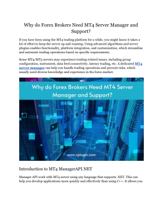Why do Forex Brokers Need MT4 Server Manager and Support