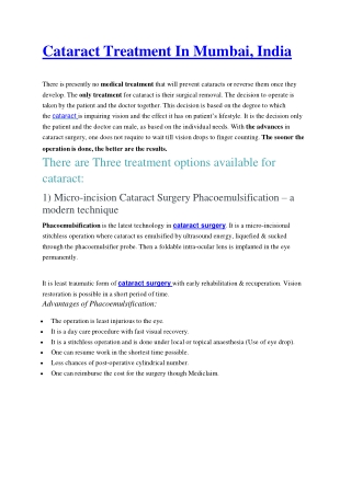 Cataract Treatment in Mumbai | Best Cataract Treatment in Mumbai.