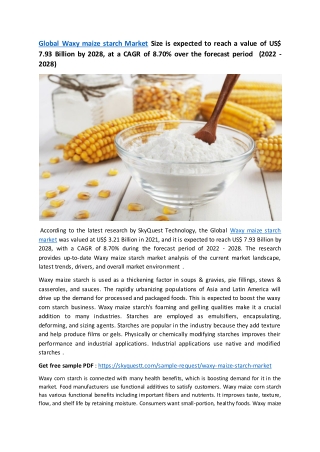 Global Waxy Maize Starch Market By Type & By Application