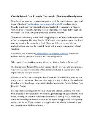 Canada Refusal cases expert in Punjab - Nestabroad immigration