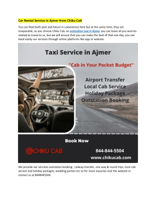 Car Rental Service in Ajmer from Chiku Cab