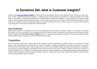 In Dynamics 365, what is Customer Insights