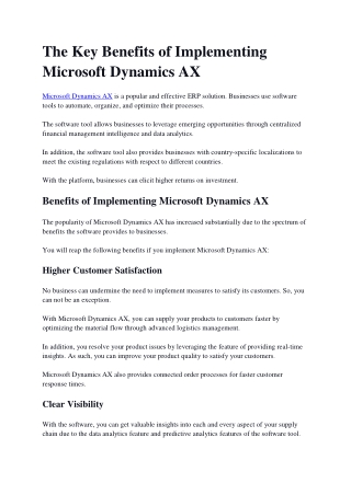 The Key Benefits of Implementing Microsoft Dynamics AX