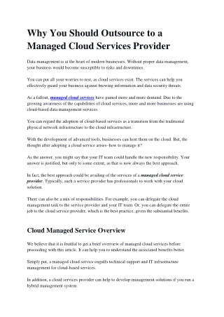 Why You Should Outsource to a Managed Cloud Services Provider