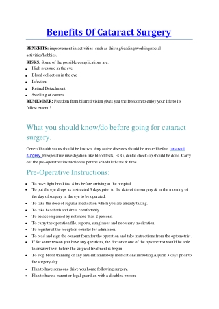 Benefits of Cataract Surgery | Cataract Surgery In Mumbai, Bandra, Kandivali