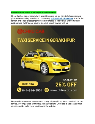 Comfortable Taxi Service in Gorakhpur at Affordable Rates