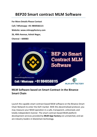 BEP20 Smart Contract MLM Software