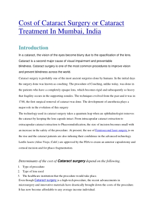 Cost of Cataract Treatment in Mumbai | Cost of Cataract Surgery In Mumbai.
