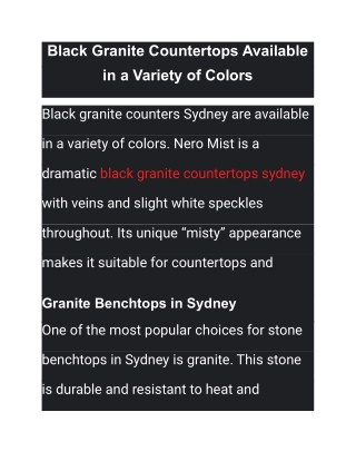 Black Granite Countertops Available in a Variety of Colors