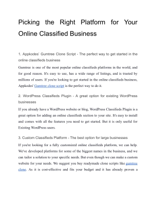 Picking the Right Platform for Your Online Classified Business