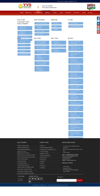 IIT JEE Coaching in East Delhi | YVS INSTITUTE SITEMAP