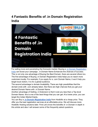 4 Fantastic Benefits of .in Domain Registration India