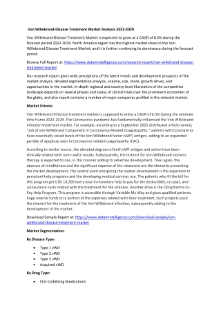 Von Willebrand-Disease Treatment Market Size Outlook Analysis 2022-2029