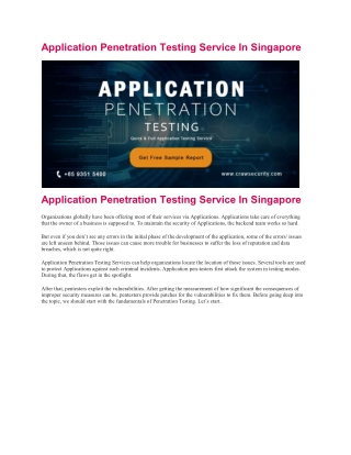 Application Penetration Testing Service In Singapore