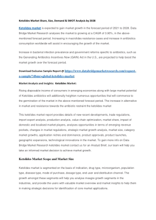 Ketolides Market Share, Size, Demand & SWOT Analysis by 2028