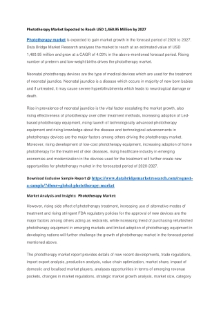 Phototherapy Market Expected to Reach USD 1,460.95 Million by 2027