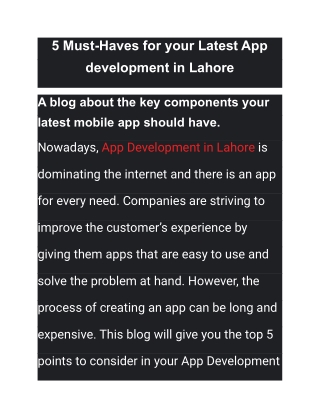 5 Must-Haves for your Latest App development in Lahore