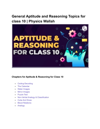 General Aptitude and Reasoning Topics for class 10 _ Physics Wallah