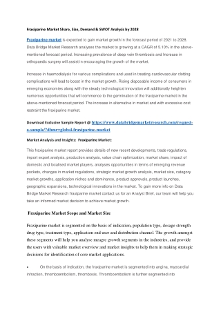 Fraxiparine Market Share, Size, Demand & SWOT Analysis by 2028