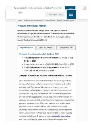 Pressure Transducer Market foreseen to grow exponentially over 2031