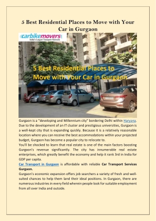 5 Best Residential Places to Move with Your Car in Gurgaon