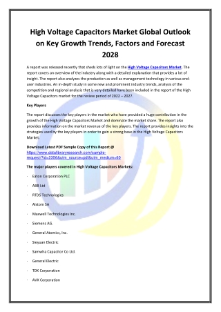 Global High Voltage Capacitors Market Opportunities and Forecast 2020-2027