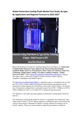 Global Immersion Cooling Fluids Market Research Report 2022-2027