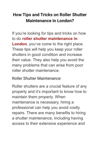 How Tips and Tricks on Roller Shutter Maintenance in London