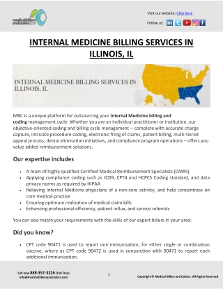 INTERNAL MEDICINE BILLING SERVICES IN ILLINOIS, IL