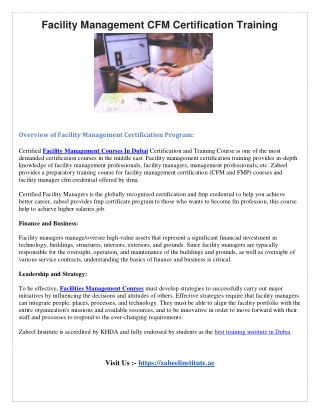 Facility Management CFM Certification Training 1
