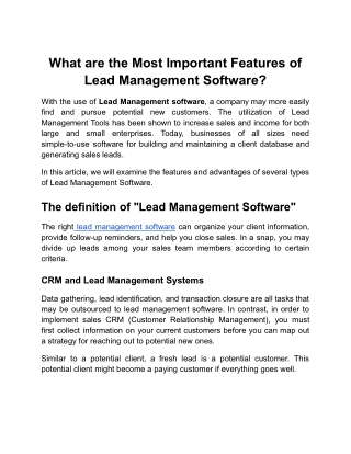 What are the Most Important Features of Lead Management Software