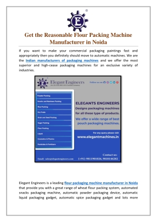 Get the Reasonable Flour Packing Machine Manufacturer in Noida